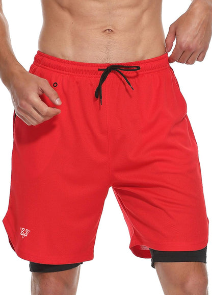 Mens 2 in 1 Running Shorts Summer Training Gym Quick Dry Workout Shorts with Pocket&Headphone Hole