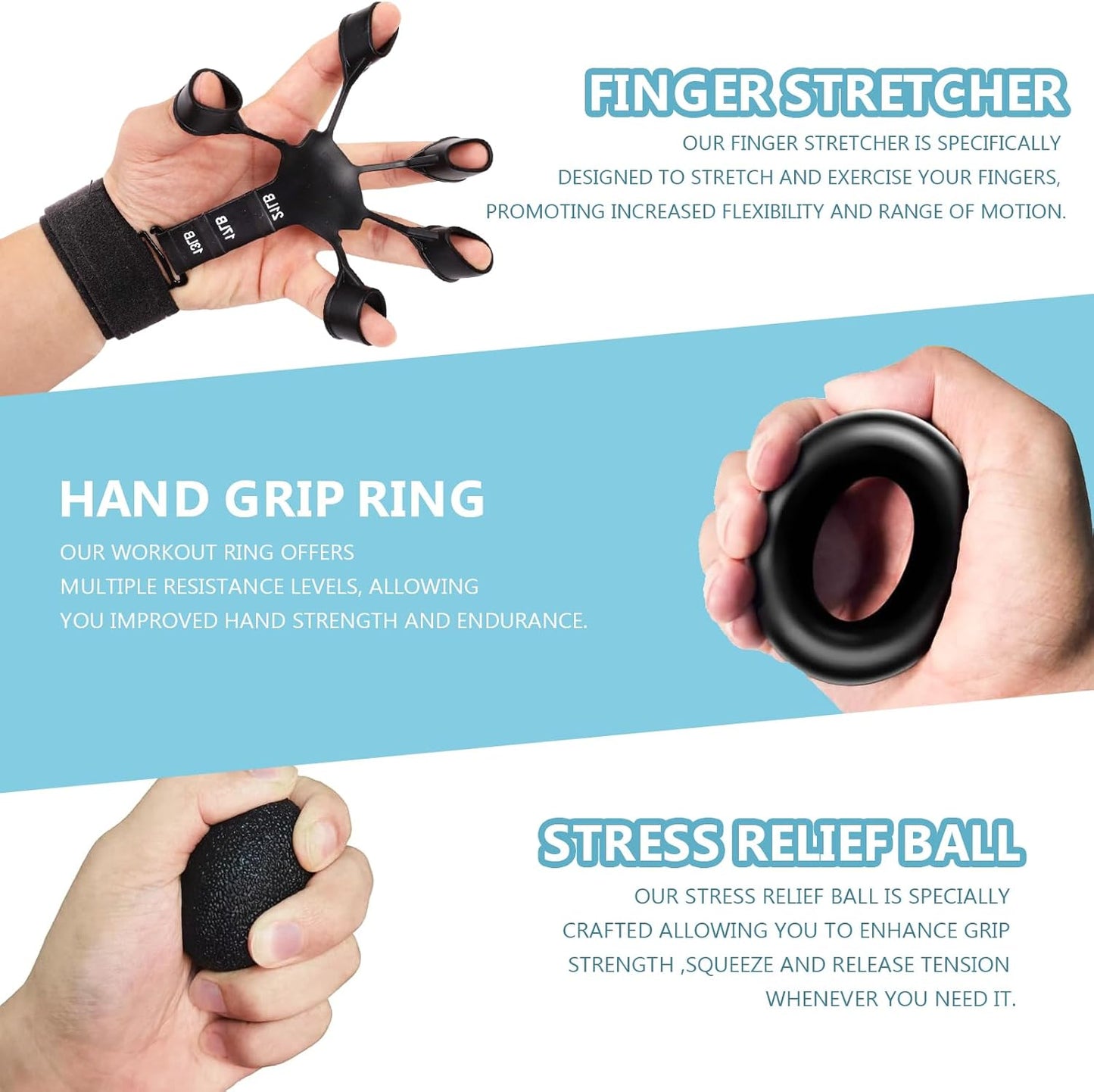 5 PCS Grip Strength Trainer Kit, Hand Gripper Strengthener, Forearm Strengthener