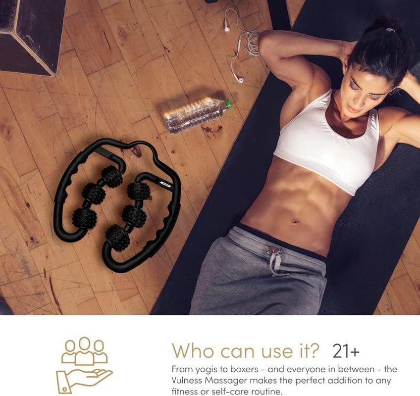 Massage Roller for Neck Thigh Calf and Leg | 6 Wheel Fit Personal Muscle Handheld Deep Tissue Trigger Point Foam Myofacial Tools Pro Recovery R8 Roll Abductor Manual Pain Relief (Noir Scent)