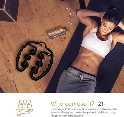 Massage Roller for Neck Thigh Calf and Leg | 6 Wheel Fit Personal Muscle Handheld Deep Tissue Trigger Point Foam Myofacial Tools Pro Recovery R8 Roll Abductor Manual Pain Relief (Noir Scent)