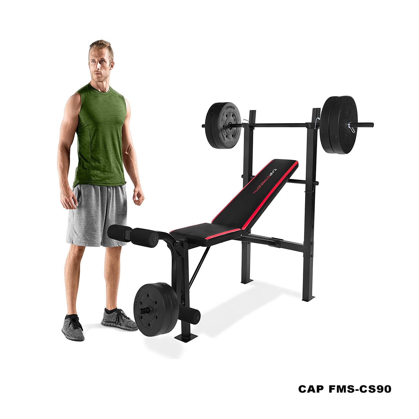 Strength Adjustable Standard Combo Weight Bench with Rack and Leg Extension and 90 Lb. Vinyl Weight Set