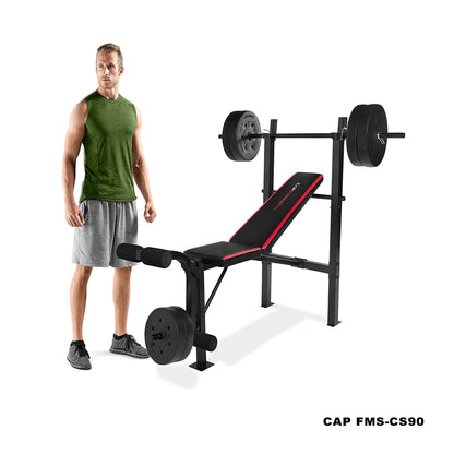 Strength Adjustable Standard Combo Weight Bench with Rack and Leg Extension and 90 Lb. Vinyl Weight Set