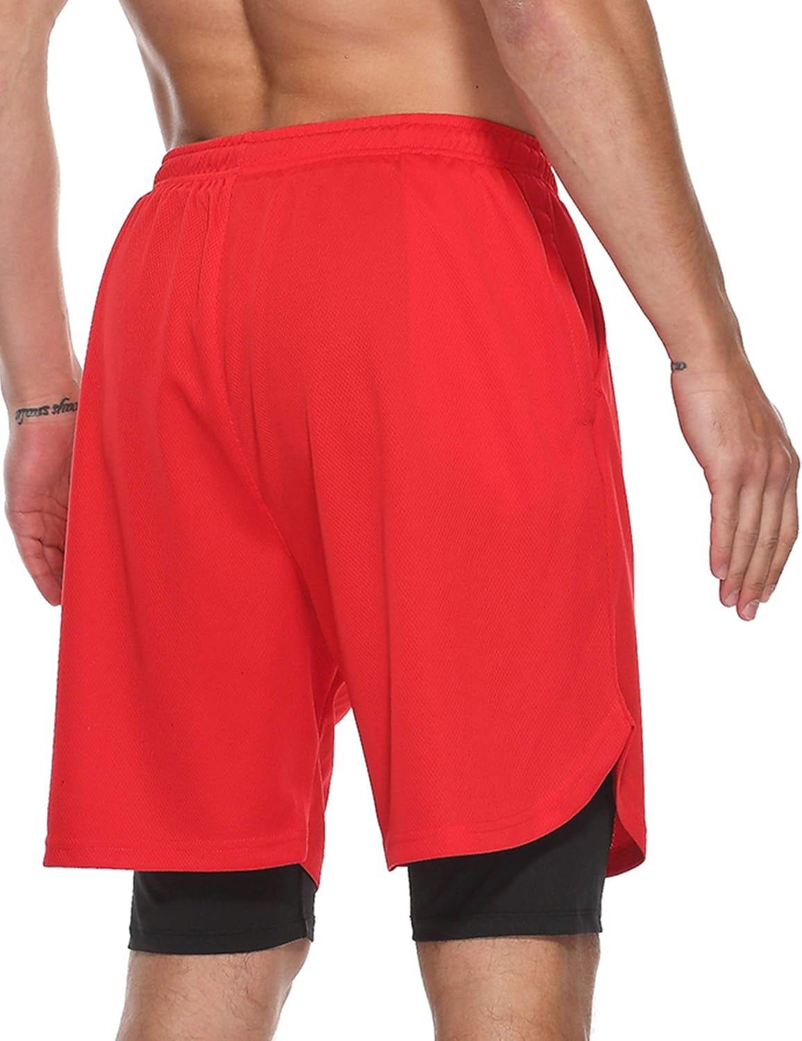 Mens 2 in 1 Running Shorts Summer Training Gym Quick Dry Workout Shorts with Pocket&Headphone Hole