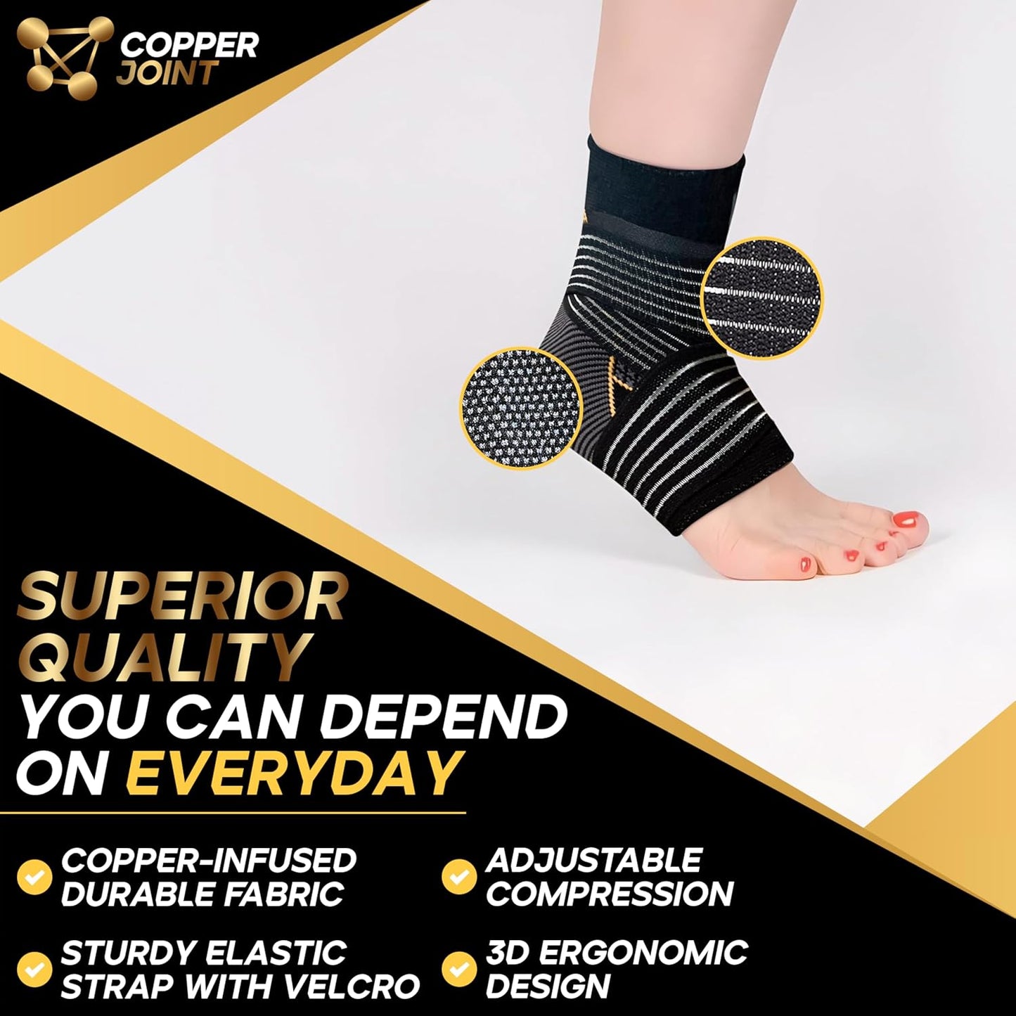 Copperfit Compression Ankle Brace for Women Support, Durable Design Foot and Ankle Support for Women & Men Ideal to Support for Sports, Running, Comfortable Fit, Breathable Material - Large