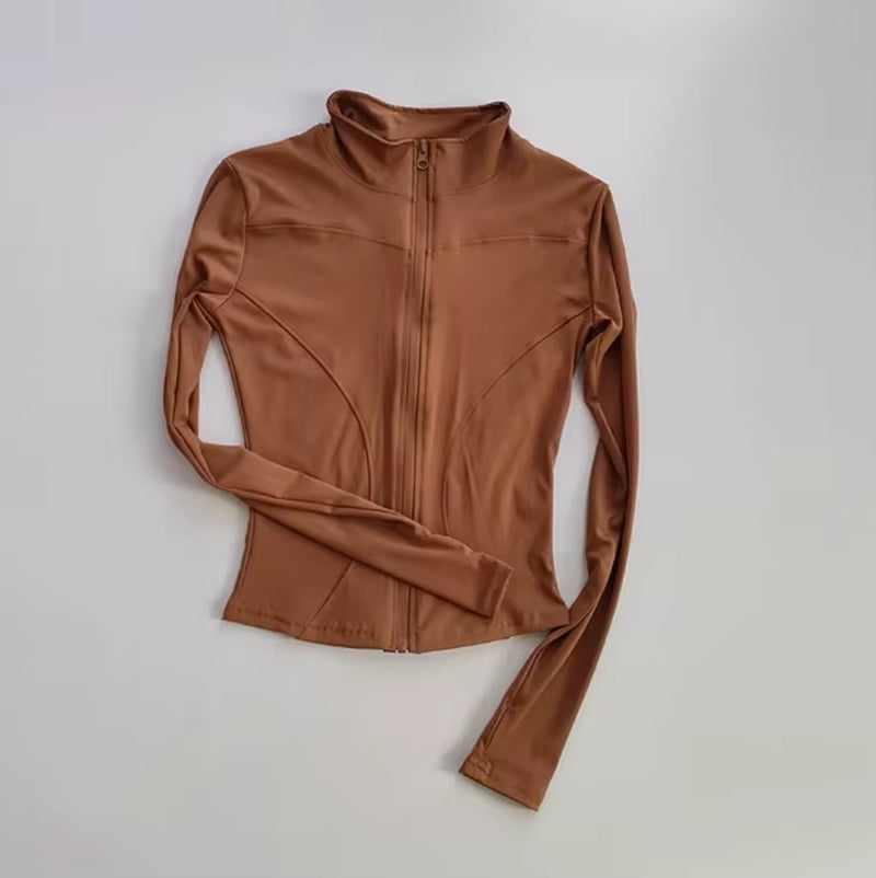 Outdoor Sports Long Sleeved Women Slim Yoga Clothes Quick Dry Zipper Cardigan Stand up Collar Jacket Running Fitness Jacket Top