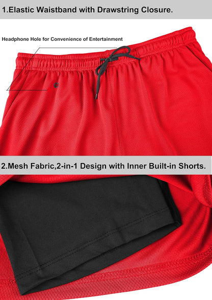 Mens 2 in 1 Running Shorts Summer Training Gym Quick Dry Workout Shorts with Pocket&Headphone Hole