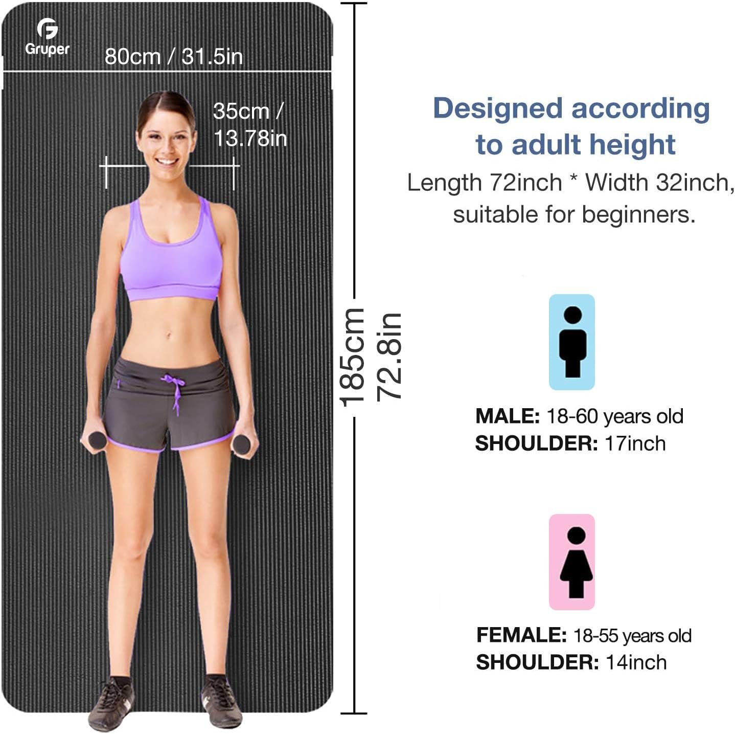 Thick Yoga Mat Non Slip, Large Size 72" L X 32" W X 0.6" TH, Premium Exercise & Fitness Mat with Carrying Strap and Bag, Workout Mats for Home