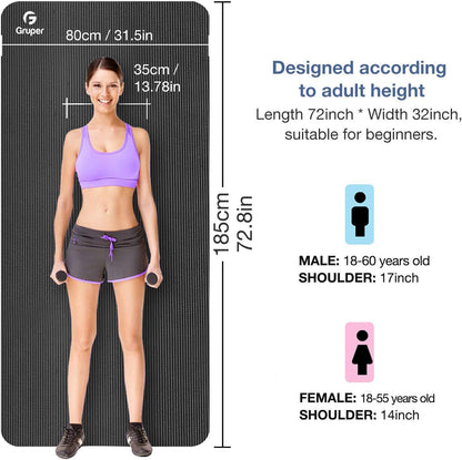 Thick Yoga Mat Non Slip, Large Size 72" L X 32" W X 0.6" TH, Premium Exercise & Fitness Mat with Carrying Strap and Bag, Workout Mats for Home