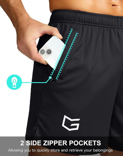 Men'S Workout Running Shorts Quick Dry Lightweight Gym Shorts with Zip Pockets