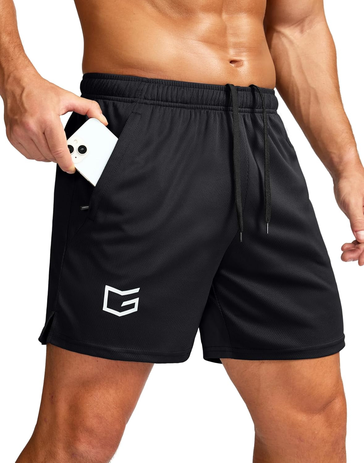 Men'S Workout Running Shorts Quick Dry Lightweight Gym Shorts with Zip Pockets