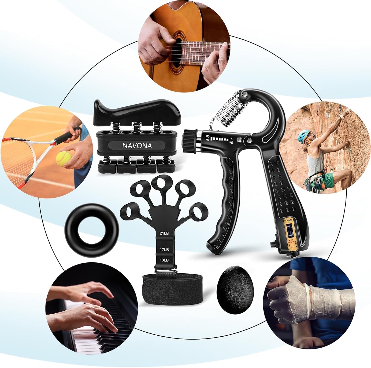 5 PCS Grip Strength Trainer Kit, Hand Gripper Strengthener, Forearm Strengthener