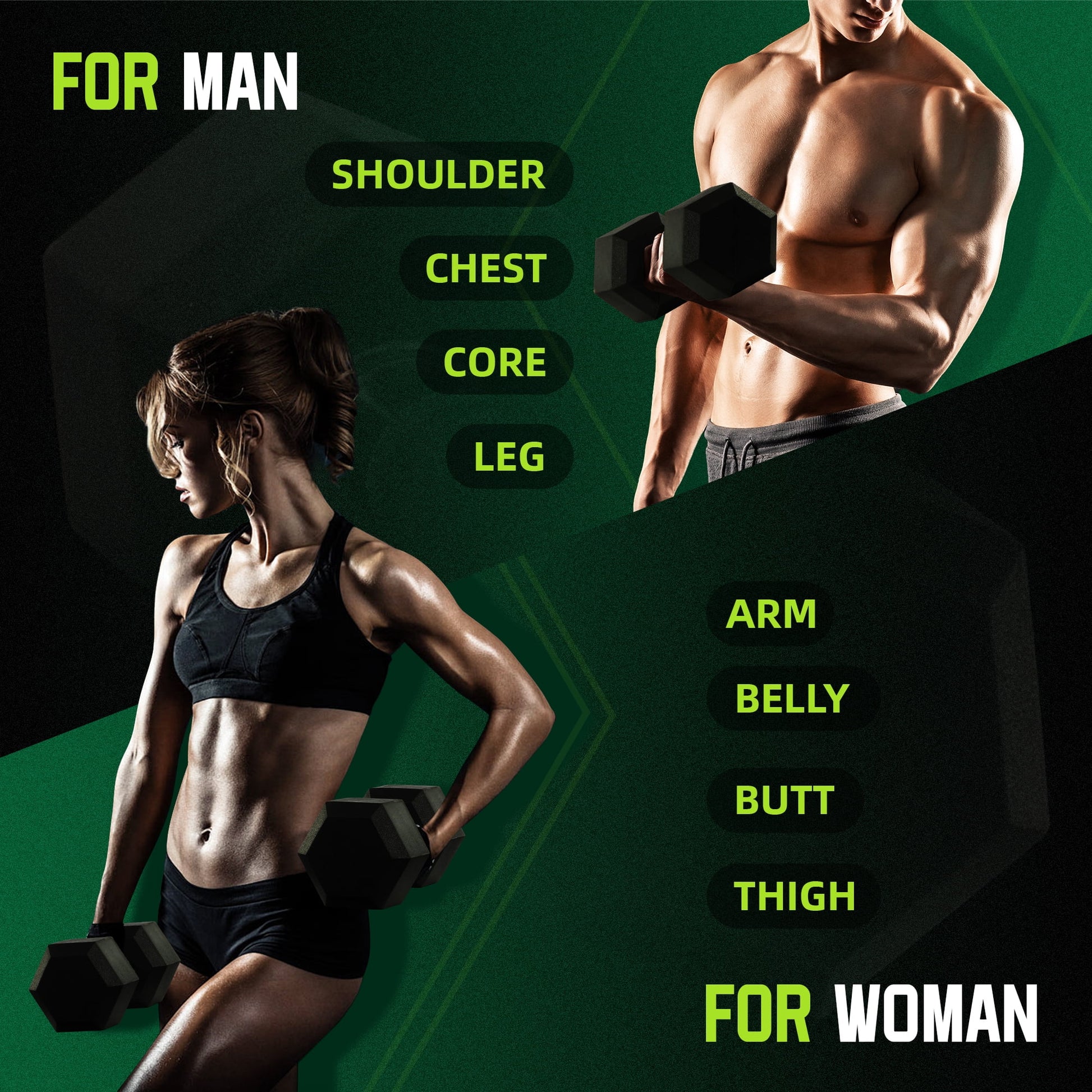 Rubber Encased Hex Dumbbell, 25Lbs, Single