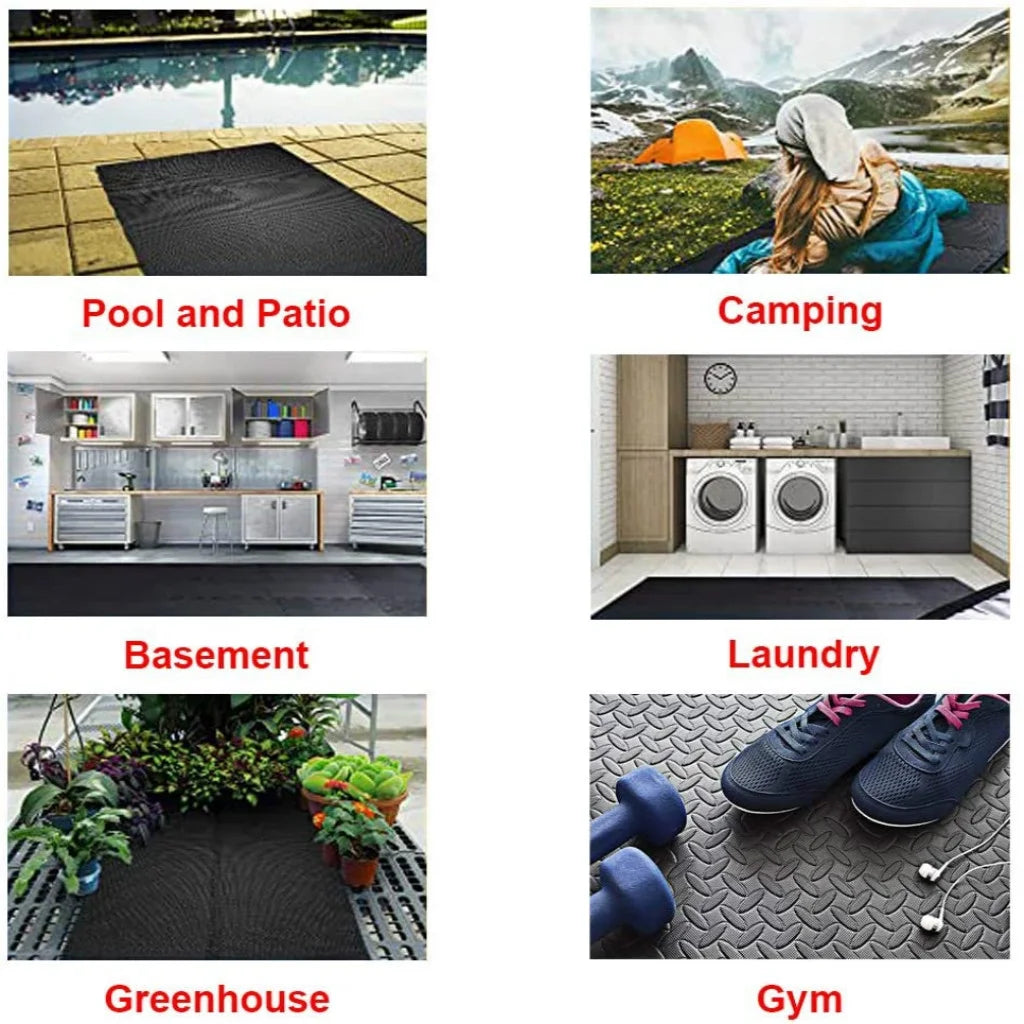 Interlocking Foam Flooring EVA Exercise Protective Flooring 12-Tile Fitness Mat Black