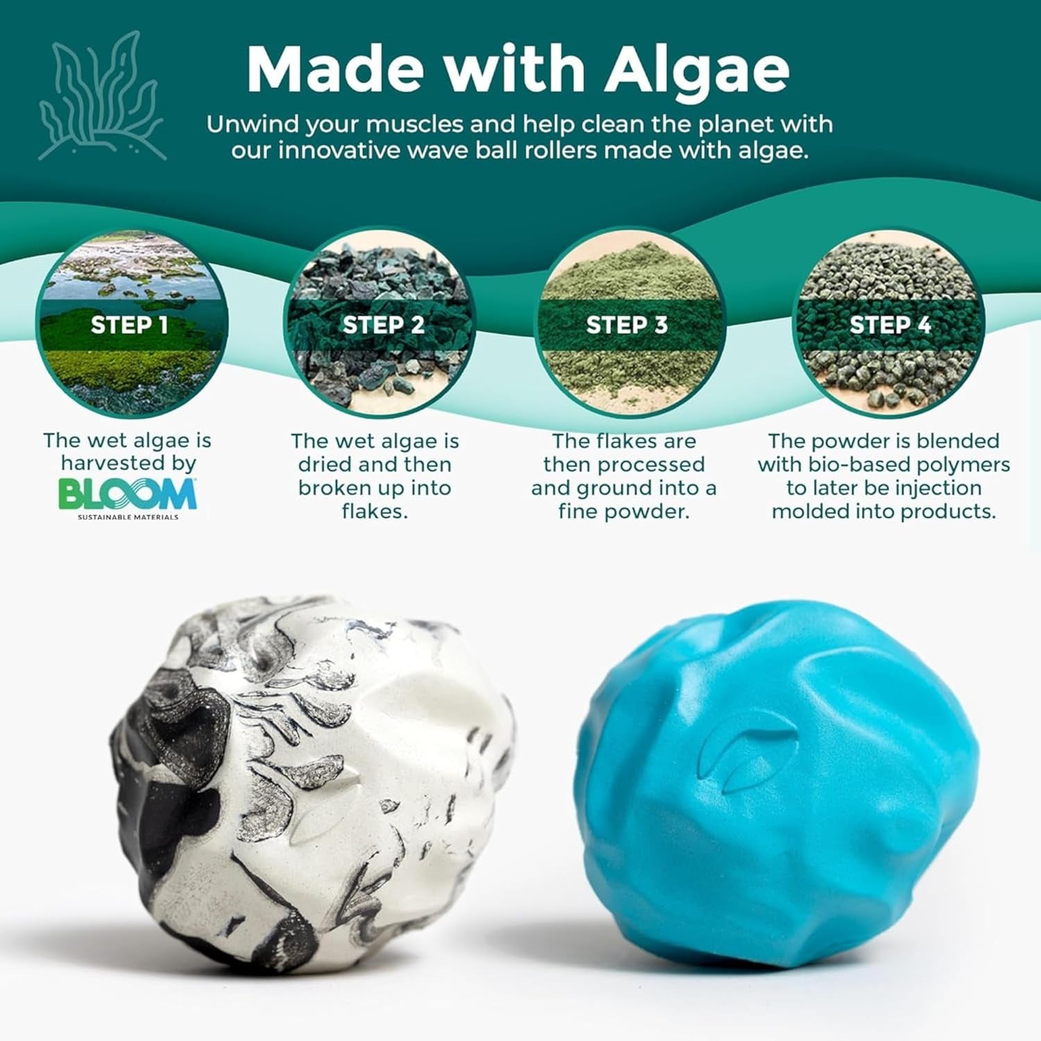 Wave Massage Ball Roller – Textured Lacrosse Ball for Plantar Fasciitis Relief, Muscle Knot Therapy, Myofascial Release – Travel Size for Feet Pain (Black Marbled and Miami Blue) Pack of 2