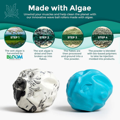 Wave Massage Ball Roller – Textured Lacrosse Ball for Plantar Fasciitis Relief, Muscle Knot Therapy, Myofascial Release – Travel Size for Feet Pain (Black Marbled and Miami Blue) Pack of 2