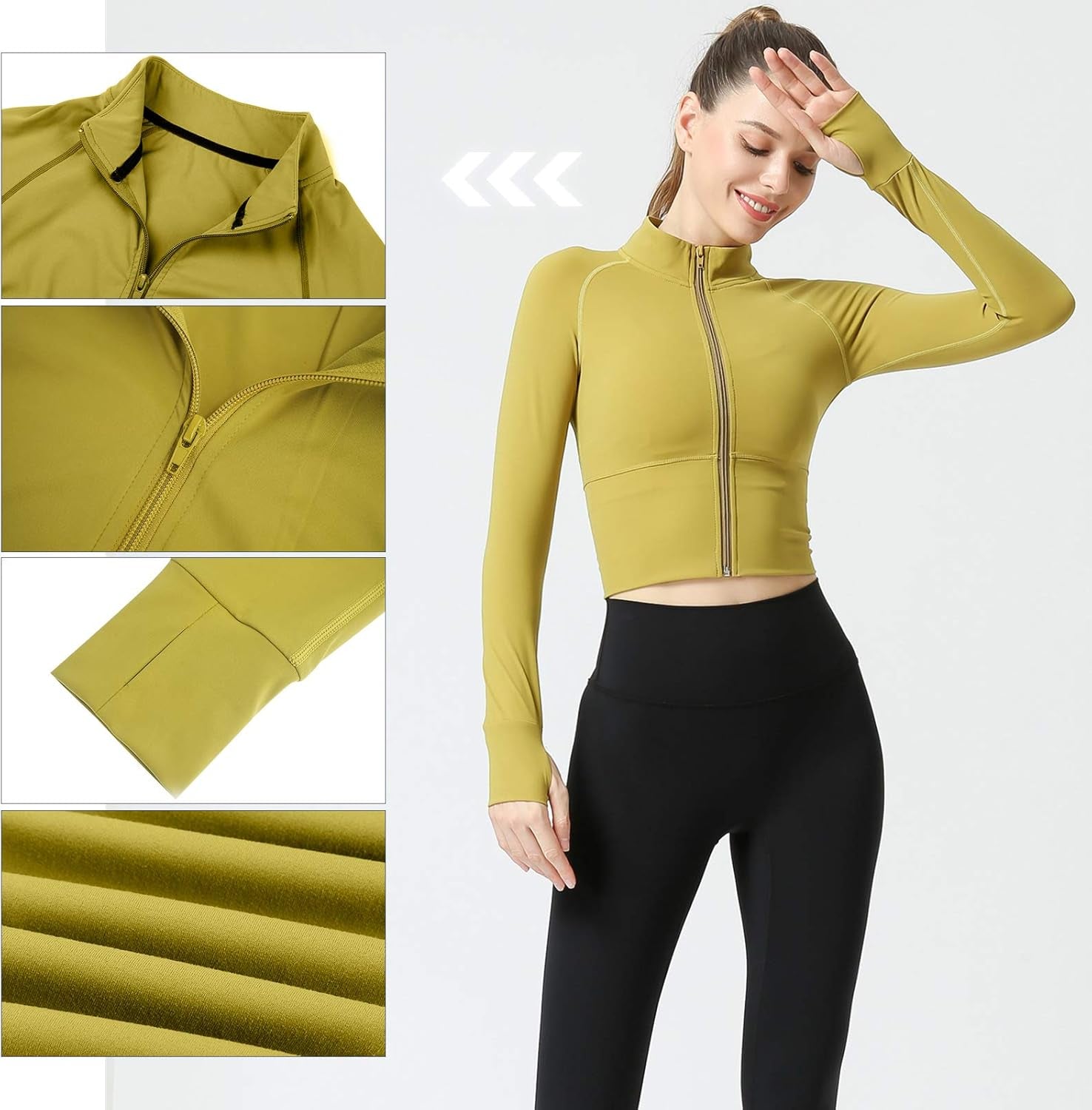 Women'S Zip up Lightweight Workout Athletic Crop Jacket Running Sports Yoga Cropped Top Seamless Fitted Activewear