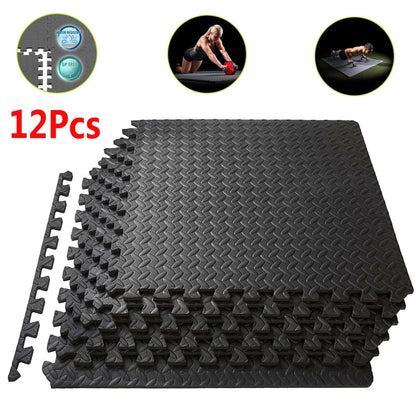 Interlocking Foam Flooring EVA Exercise Protective Flooring 12-Tile Fitness Mat Black