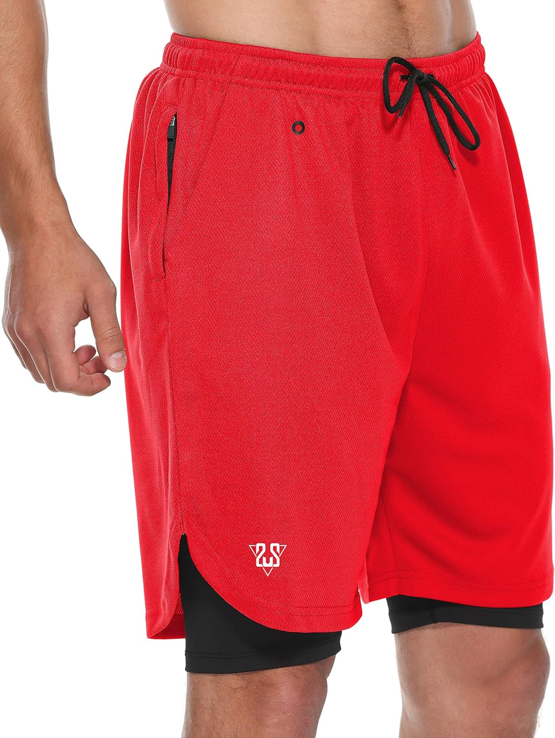 Mens 2 in 1 Running Shorts Summer Training Gym Quick Dry Workout Shorts with Pocket&Headphone Hole