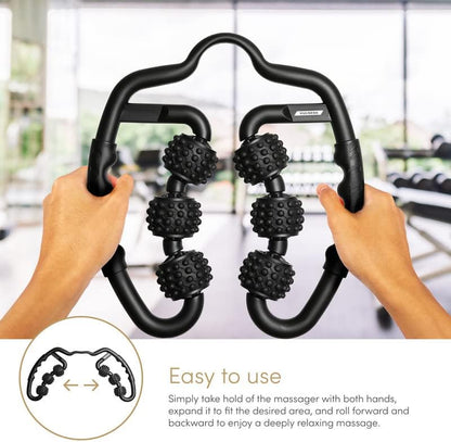 Massage Roller for Neck Thigh Calf and Leg | 6 Wheel Fit Personal Muscle Handheld Deep Tissue Trigger Point Foam Myofacial Tools Pro Recovery R8 Roll Abductor Manual Pain Relief (Noir Scent)