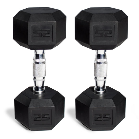 50 Lb Rubber Hex Dumbbell Weight Set, Includes 2 X 25Lb Dumbbells