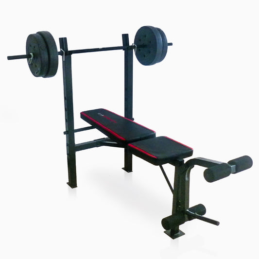 Strength Adjustable Standard Combo Weight Bench with Rack and Leg Extension and 90 Lb. Vinyl Weight Set