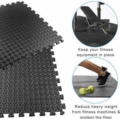 Interlocking Foam Flooring EVA Exercise Protective Flooring 12-Tile Fitness Mat Black