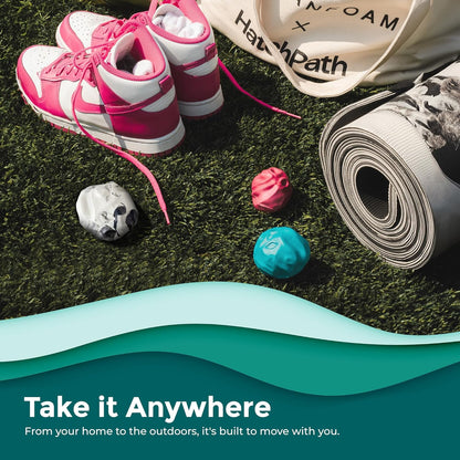 Wave Massage Ball Roller – Textured Lacrosse Ball for Plantar Fasciitis Relief, Muscle Knot Therapy, Myofascial Release – Travel Size for Feet Pain (Black Marbled and Miami Blue) Pack of 2