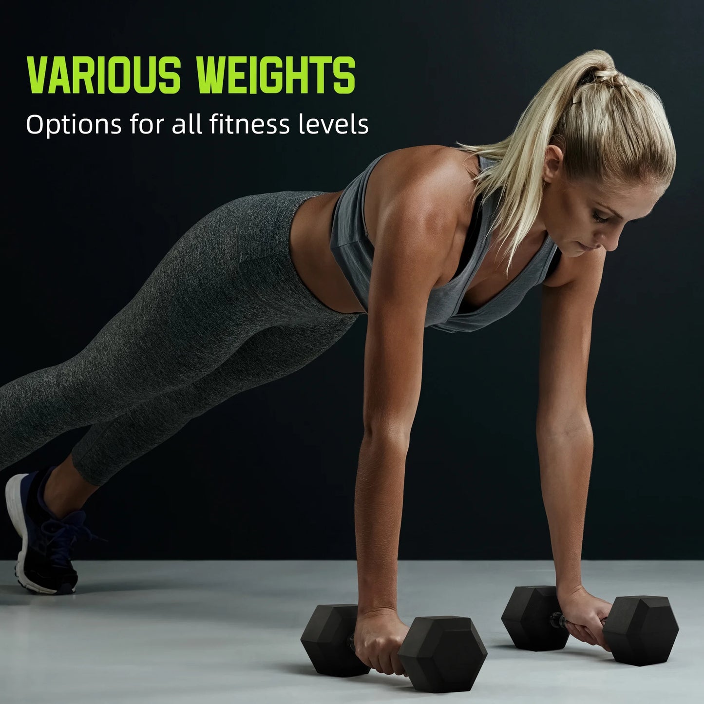 Rubber Encased Hex Dumbbell, 25Lbs, Single