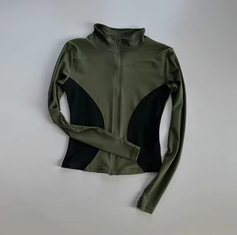 Outdoor Sports Long Sleeved Women Slim Yoga Clothes Quick Dry Zipper Cardigan Stand up Collar Jacket Running Fitness Jacket Top