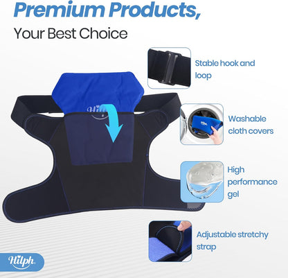 Shoulder Ice Pack Wrap for Rotating Cuff with Hot Cold Therapy, HSA or FSA Eligible, Reusable Adjutable Shoulder Wrap with Gel Ice Pack for Pain Relief, Tendonitis, Post-Operative Recovery