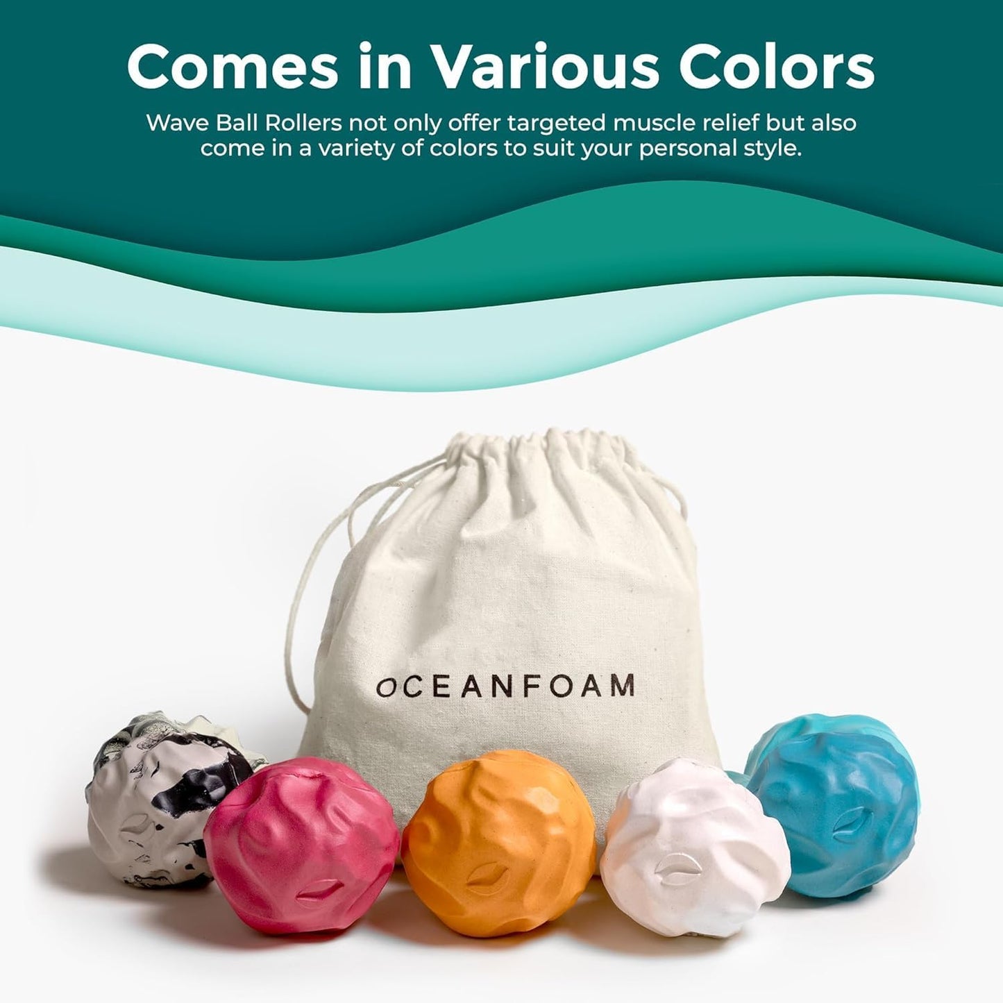 Wave Massage Ball Roller – Textured Lacrosse Ball for Plantar Fasciitis Relief, Muscle Knot Therapy, Myofascial Release – Travel Size for Feet Pain (Black Marbled and Miami Blue) Pack of 2