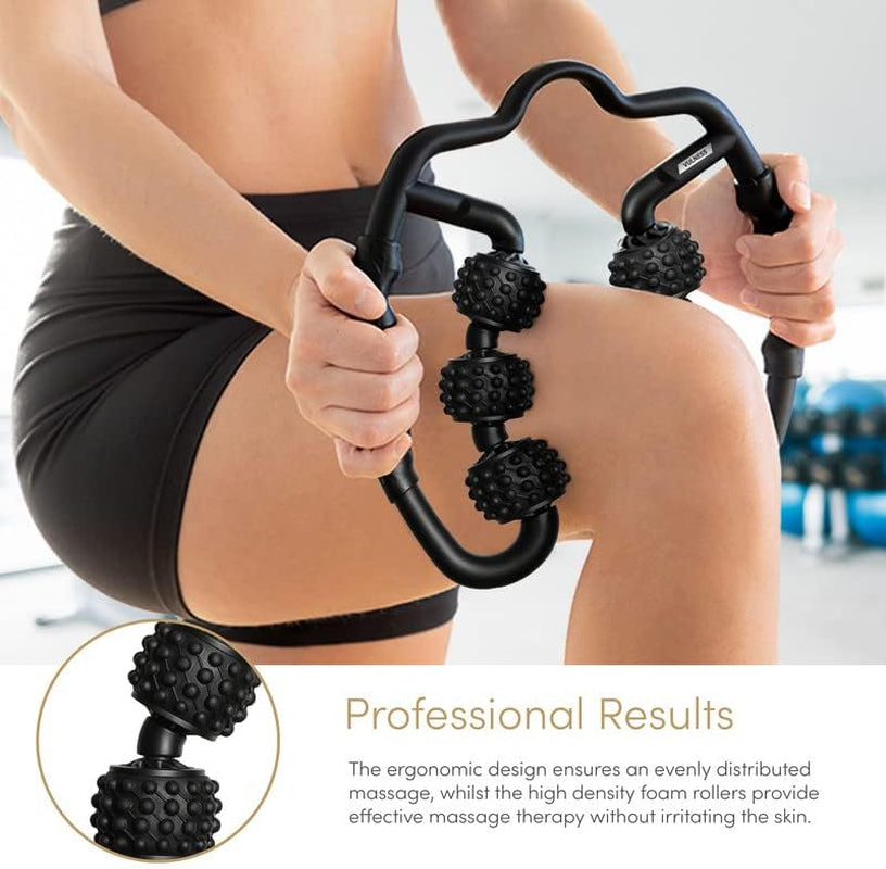 Massage Roller for Neck Thigh Calf and Leg | 6 Wheel Fit Personal Muscle Handheld Deep Tissue Trigger Point Foam Myofacial Tools Pro Recovery R8 Roll Abductor Manual Pain Relief (Noir Scent)