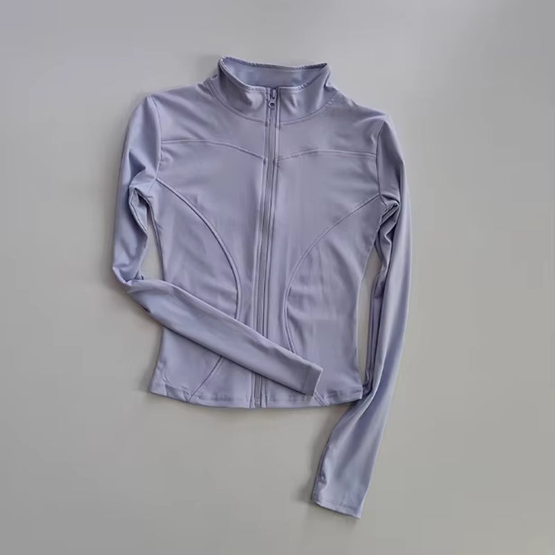 Outdoor Sports Long Sleeved Women Slim Yoga Clothes Quick Dry Zipper Cardigan Stand up Collar Jacket Running Fitness Jacket Top