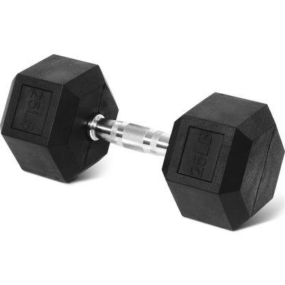 Rubber Encased Hex Dumbbell, 25Lbs, Single