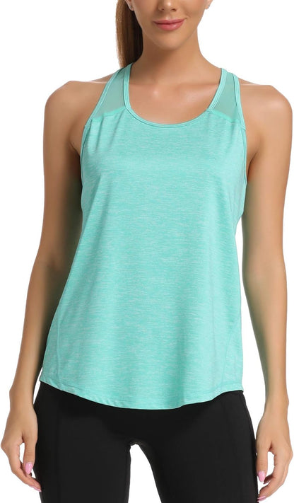 Womens Workout Tops for Women Racerback Tank Tops Mesh Yoga Shirts Athletic Running Tank Tops Sleeveless Gym Clothes