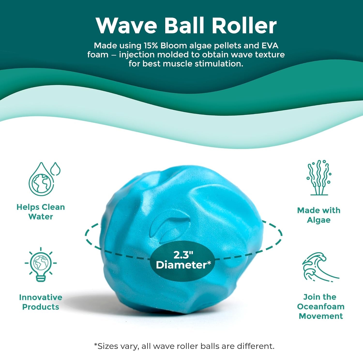 Wave Massage Ball Roller – Textured Lacrosse Ball for Plantar Fasciitis Relief, Muscle Knot Therapy, Myofascial Release – Travel Size for Feet Pain (Black Marbled and Miami Blue) Pack of 2
