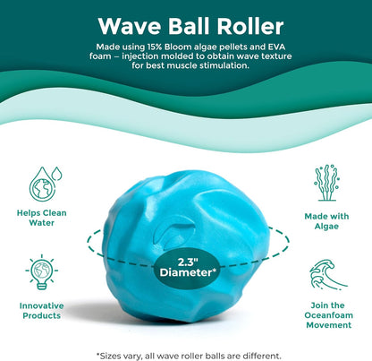 Wave Massage Ball Roller – Textured Lacrosse Ball for Plantar Fasciitis Relief, Muscle Knot Therapy, Myofascial Release – Travel Size for Feet Pain (Black Marbled and Miami Blue) Pack of 2