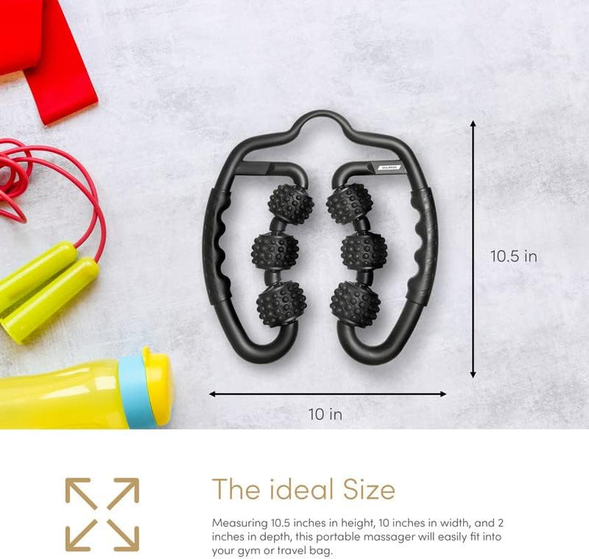 Massage Roller for Neck Thigh Calf and Leg | 6 Wheel Fit Personal Muscle Handheld Deep Tissue Trigger Point Foam Myofacial Tools Pro Recovery R8 Roll Abductor Manual Pain Relief (Noir Scent)